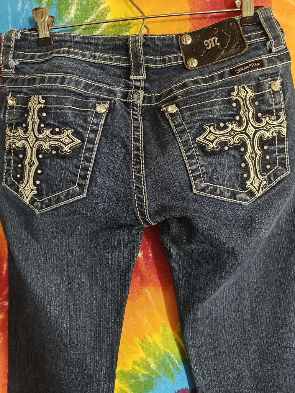 Miss Me Dark Blue Skinny Jeans with Embroidered Cross Pockets